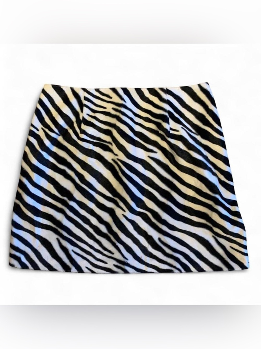 Vintage M Collection Zebra Print Black & White Faux Fur Mini Skirt Waist 28”